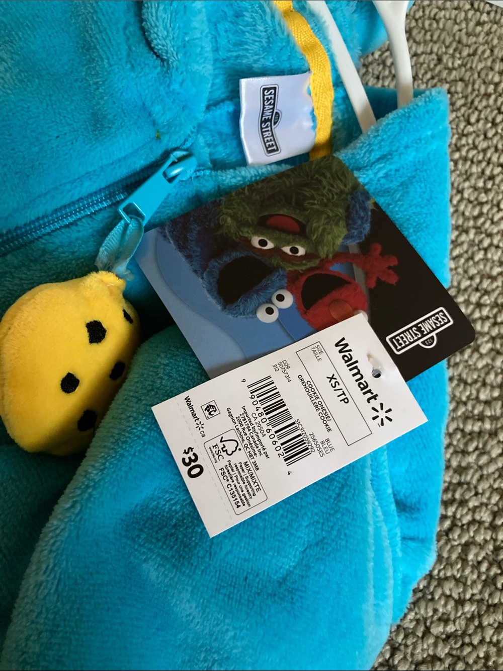 🎃NWT! Sesame Street Bright Blue Cookie Monster Hoodie onesie costume PJ $30